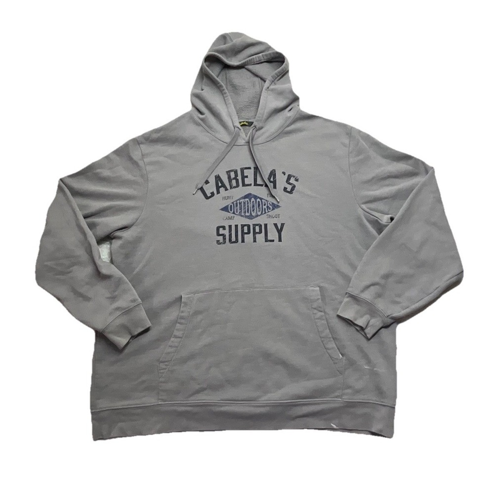 Cabela's Gray Pullover Hoodie Long Sleeve Pockets Logo Drawstring Men‎ 2XL